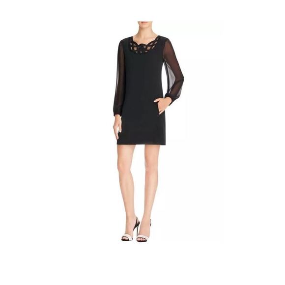 NWT Laundry by Shelli Segal Women's Black Illusion Neckline Shift Dress Size 4 - Picture 1 of 7